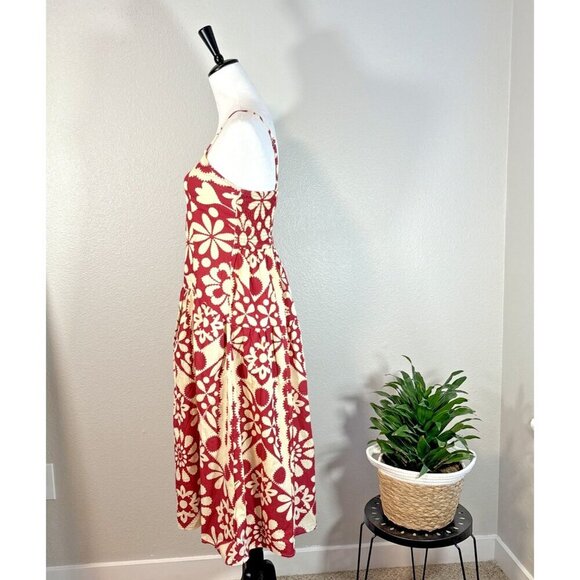 Girl Soul 100% Cotton Red-Tan Medi Dress Women's Sz M Boho Spring Summer Floral - Picture 5 of 14